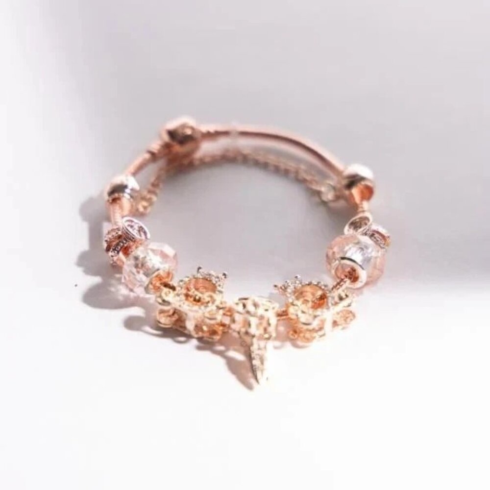 Rose Gold Charm Bracelet – Bohemian Women’s Jewelry with Elegant Beads
